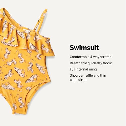 Image of Amazon Essentials Girls and Toddlers' Asymmetric Frill One-Piece Swimsuit