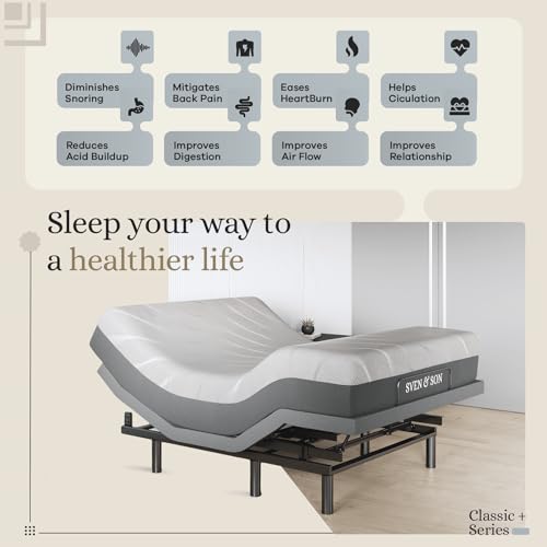 Image of Sven & Son Harmony Adjustable Bed Base, Head and Foot Lift, Massage, Under-Bed Lights, USB, Gel Memory, Zero Gravity Smart Frame - Queen + 10 inch Memory Foam Matt (Firm)