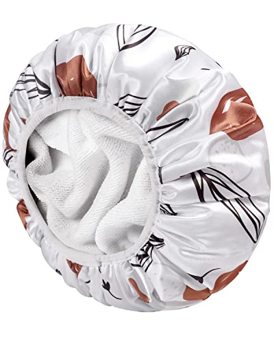 Terry Cloth Lined Shower Caps - Yizijizi Triple Layer Large Shower Cap For Women, Waterproof Reusable Shower Caps For Long Thick Hair, Washable Soft Bath Shower Caps For Hair Care (White) #TOP25