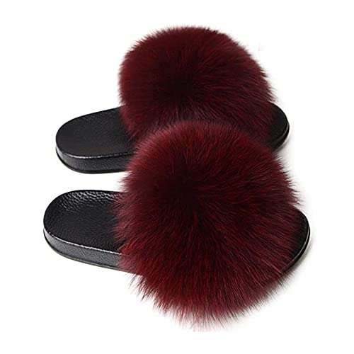 Women's Faux Fur Slippers Open Toe Fuzzy Slippers Cute Furry Slides