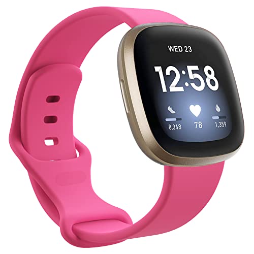 honecumi Magenta Straps Compatible with Fitbit Sense & Versa 3 Soft Silicone Replacement Watch Bands for Women & Men, UK