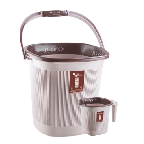 Joyo Better Home Square Linea Bucket 20L & Mug 1L Set Brown Bathroom Bucket Set (Brown