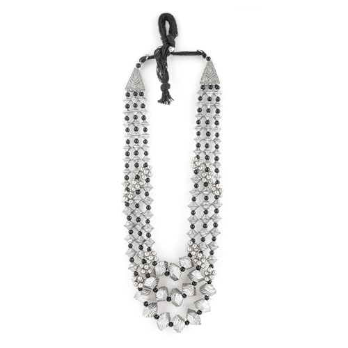 Rubans Oxidized Silver Plated Multi Layered Handcrafted Traditional Beaded Necklace with Geometric and Floral Designs for Women and Girls, Perfect for any Festive & Special Occasions (B0D6LXMBKB) Amazon Price History, Amazon Price Tracker