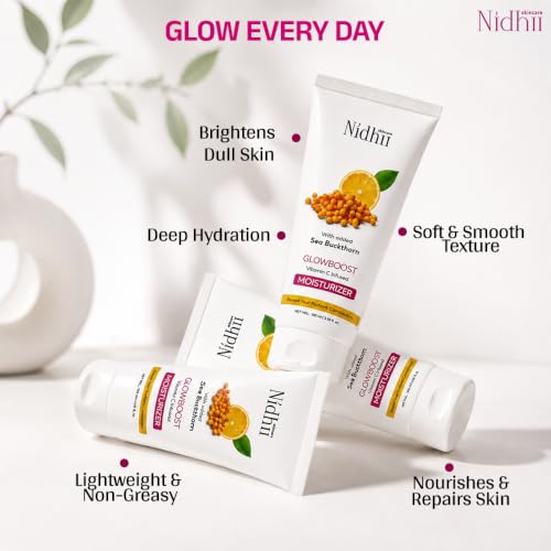 Image of Vitamin C Moisturizer | Vitamin E & Seabuckthorn | Lightweight, Oil-Free Face Moisturizer | Brightening & Deep Hydration | With Niacinamide & Shea Butter | For All Skin Types Men & Women | 100 ml Pack pf 3