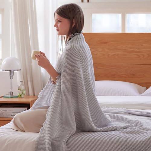 【NERUS ネルス 正規品】スマート・アイ(smart-i) タオルケット 綿×レーヨン素材 洗えるガーゼケット Moa モア おしゃれ 薄手 ブランケット ひざ掛け グレー