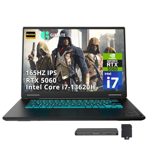 Image of GIGABYTE A16 16 inch WUXGA 165Hz Gaming Laptop, Intel Core i7-13620H, NVIDIA GeForce RTX 5060 8GB GDDR7, 32GB DDR5, 3TB Storage(2TB SSD+1TB Docking Station), RGB Backlit Keyboard, Win 11 Pro, Black Steel