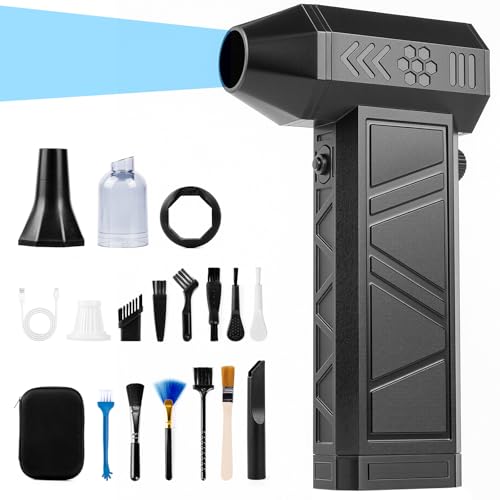 Anbull Electric Air Duster, 140,000 RPM, 220g Blowing Power, 8000mAh Battery, USB-C Fast Charging, LED Light & 10 Cleaning Brushes for PC, Car, Electronics