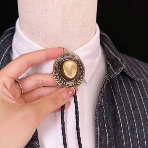 Image of Jeilwiy Bolo Tie for Men Western Cowboy Tie Necklace Gold Bolo Tie Leather Necktie Halloween Tie Accessories for Women