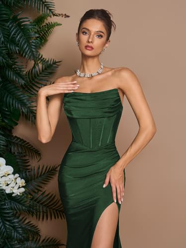 Image of Women's Cocktail Dresses Elegant Black Strapless Slit Mermaid Evening Dresses for Wedding Guest
