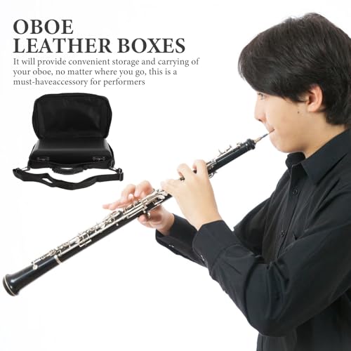 HANABASS Oboe Storage Case Set with Pu Leather, Portable Oboe Carrying Bag and Protective Box, Black Canvas Wind Instrument Backpack for Travel and Performance
