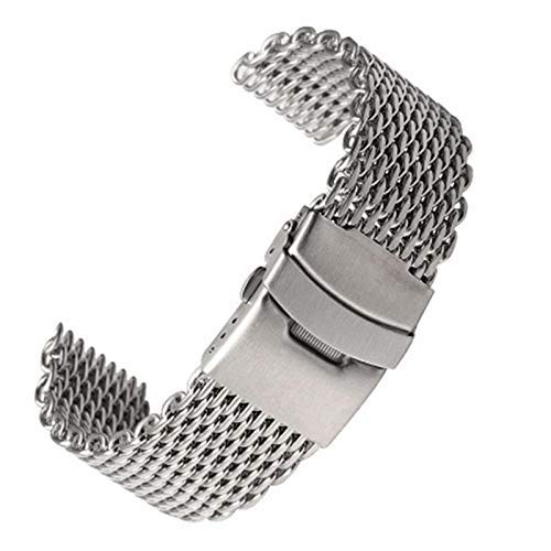 Paski do zegarków Srebrny 18 mm/20 mm/22 mm/24 mm Siatkowy pasek do zegarka ze stali nierdzewnej Pasek Siatkowy metalowy pasek do zegarka Bransoletka do zegarka (kolor: srebrny, rozmiar: 22 mm)