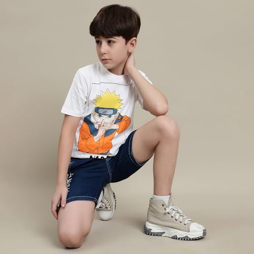Image of Kidsville Official Naruto Anime Boys Half Sleeves Round Neck Graphic Character Printed Regular Fit Pure Breathable Cotton Fabric Tshirt