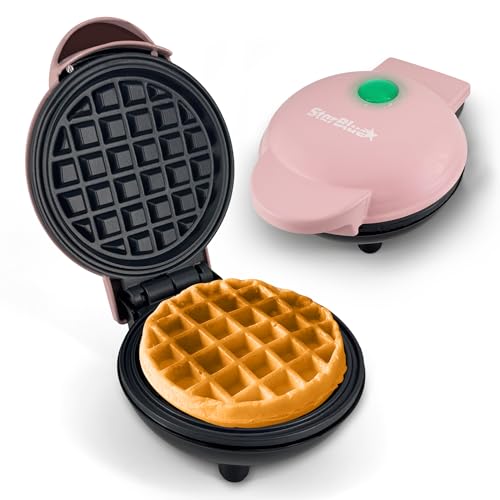 Mini Waffle Maker by StarBlue - Pink - Classic Nonstick Breakfast Panini Making Machine Individual Round Portable Kitchen Cooking Appliances 220-240V 50/60Hz 350W