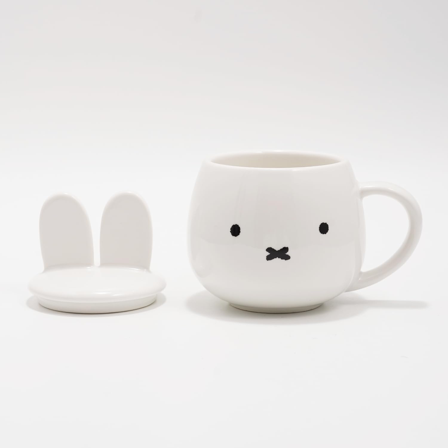COTONOHA Japanese Ceramic Mug with Lid, 9.1 fl oz (270 ml), Cute Bunny Design, Dishwasher & Microwave Safe, Heat Retention Coffee Cup