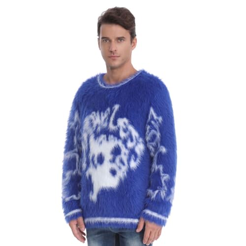 SINAR Men's Casual Fuzzy Pullover Sweater Long Sleeve Soft Knitwear Winter Warm Graphic Knitted Sweater2