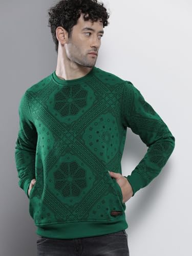 Image of The Indian Garage Co Men Regular Fit Floral Crew Neck Overhead Sweatshirt