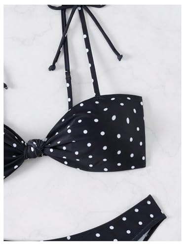 Milumia Women's Polka Dots Bikini Sets 2 Piece High Cut Tie Shoulder Swimsuit Beachwear Multicolor Medium3