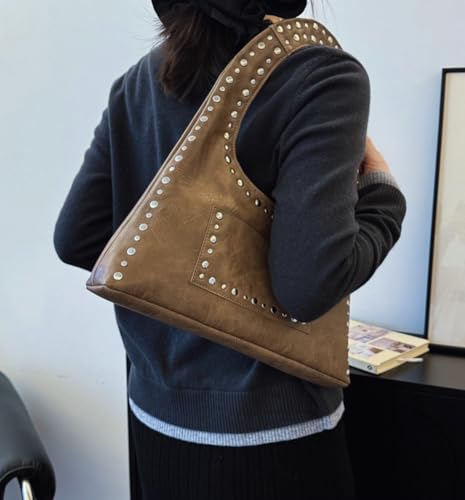 Image of Molodo PU Leather Hobo Bag for Women Vintage Studded Tote Bag Handbag Trendy Shoulder Bag Punk Streetwear Handbag Purse