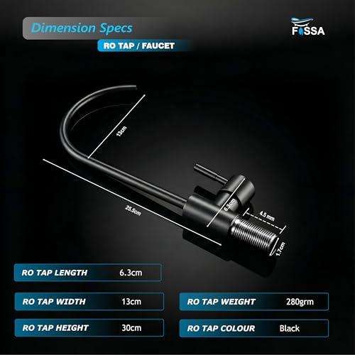 Image of Fossa 360 Rotatable RO Tap for Kitchen Sink | 100% Lead-Free 304 Stainless Steel Drinking Water Faucet | Brushed Nickel | Smooth Rotation Filter Tap for Healthy Drinking Water Black (Matte Finish)