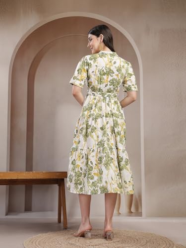 Image of Stylum Women's Floral Printed Cotton Flared Dress