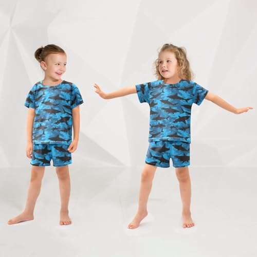 Pajama Sets Shark Pattern Short Sleeve Summer Sleepwear 2 Piece Pjs4