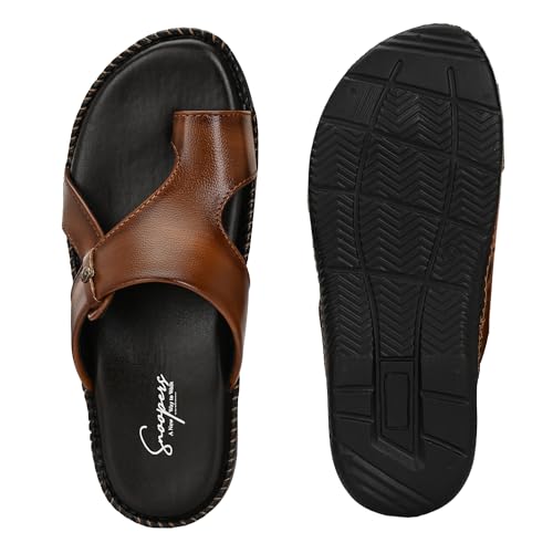 Image of Men's Leather Look Stylish Slippers with Toe Ring for Diwali, Festive & Ethnic Wear | Premium Synthetic Leather Chappals with Cushioned Footbed & Durable Anti-Slip Sole