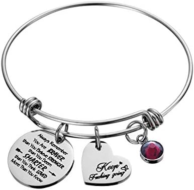 Raysunfook Birthstone Always Remember You Are Braver Than You Believe Inspirational Gifts Feminism Charm Bracelets for Women