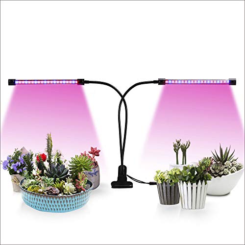 Led Grow Lights,Auto ON/Off Every Day Two-Way Timer 20W Shengsite Dual Head Growing Light for Indoor Plants,3/9/12H Memory Timing,5 Dimmable Levels,Adjustable Goose Neck Plant Lamp (18W)