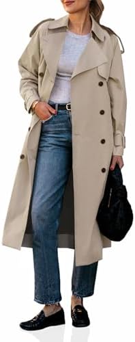 Cicy Bell Womens Long Trench Coat Double Breasted Classic Lapel F...