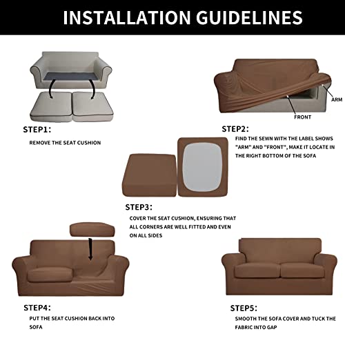 Image of Easy-Going 3 Pieces Stretch Loveseat Couch Cover for 2 Cushion Washable