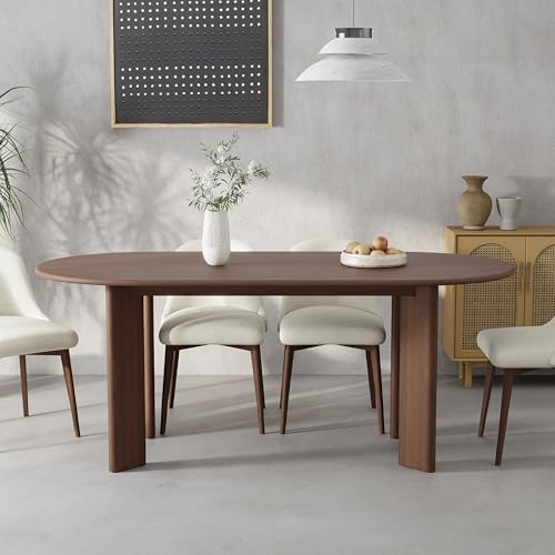 Image of Casaphoria 67 inch Farmhouse Dining Table for 6，Wood Oval Living Room Table, Modern Kitchen Table with Sturdy Base & Thickened Tabletop, Easy to Assembly & Clean, Walnut
