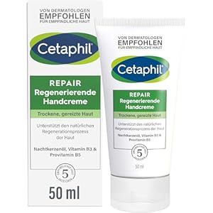CETAPHIL Repair Regenerierende Handcreme, 50ml, Für beanspruchte, empfindliche und trockene Hände, Regeneriert nach belastender Tätigkeit, Mit Provitamin B5, Vitamin B3, Vitamin E & Nachtkerzensamenöl