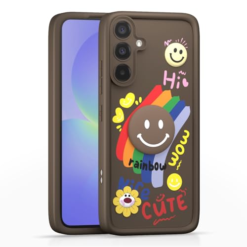 Image of Pikkme Back Cover for Samsung Galaxy A36 5G | Soft Silicone| Cute Rainbow Smile & 3D Cartoon Flower Design | Shockproof Raised Camera Protection Bumper Case (Brown)