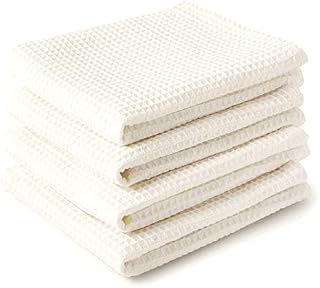 Encasa Kitchen Dish Tea Towel Waffle Weave X-Large 70 x 45 cm (4pc Set), Highly Absorbent for Cleaning & Quick Drying of Plates & Glasses, Eco-Friendly Cotton - Red