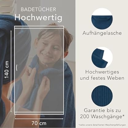 6 er Set Handtücher | 2 Badetücher Erwachsene 70x140 cm + 4 Handtücher 50x100 cm | Frottee Weich & Flauschig | 100% Baumwolle | Frottier Duschtuch Badetuch | Oeko-Tex | 500g/m² | Ôhm | Dunkelblau – Bild 4