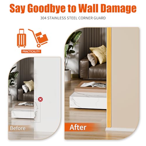 Image of 304 Stainless Steel Wall Corner Guards (10, Golden, 0.5x0.5x96) No adhesivey