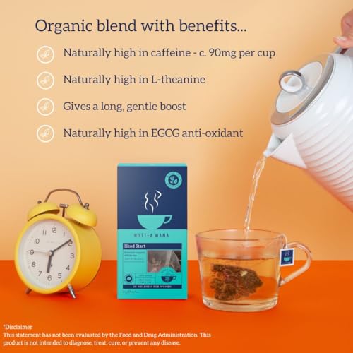 HOTTEA MAMA | Head Start | Beat The Caffeine Crash | Organic White Tea And Rose | 14 Whole Leaf Biodegradable Bags (28 Cups Of Tea)