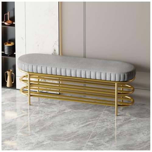 Romyqpipy Banquette D’EntréE, Capacité De Charge 200 Kg, Banc Contemporain De Pied De Lit avec Rangement, Structure en Acier Doré, pour L’EntréE, Le Salon Ou La...