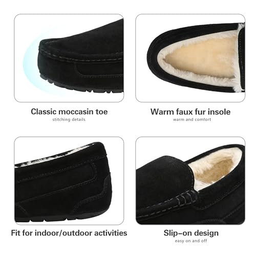 DREAM PAIRS Men's House Slippers Moccasin Indoor Outdoor Fuzzy Furry Loafers Suede Leather Warm Comfortable Shoes2
