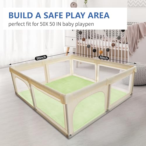 Image of Huloo Sleep Baby Play Mat for Floor,1.3 inchThick Elasti-Foam 50x50 Playpen Mat for Toddlers Infant kids,Water-Repellent Soft Velvet for Tummy Time,Non-Slip Backing for Crawling,Tatami Style(Light Green)