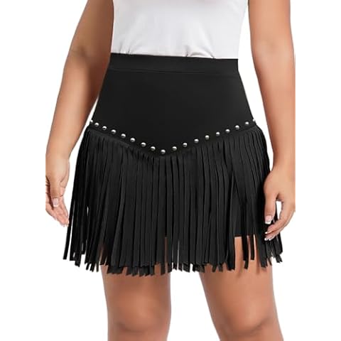 Plus Size Cowgirl Mini Skirt with Fringe Cover