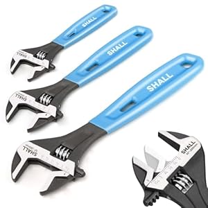 SHALL 3-Piece Adjustable Wrench Set, 10/8/6 Inch Cr-V Steel Wrench with Cushion Grip, Wide Jaw Black Oxide Wrench with Laser-etched SAE Scales for Home, Garage, Workshop and DIY