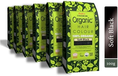 Radico 100% Organic USDA Certified Hair Color, 100g, Soft Black (Pack of 6)