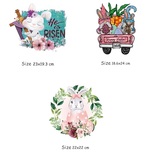 Kehkfsef 727KEHKFSEF 3Pcs Easter Bunny Iron On Transfers Cute Rabbit Patches Decals Appliques Easter Bunny Flower Iron thumb #1