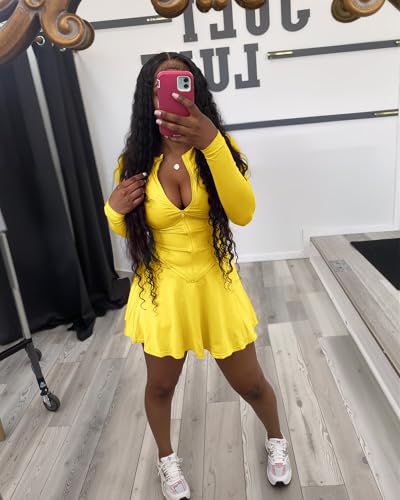 Adogirl Womens Sexy Flared Tennis Skirt Sets Slim Zip Up Jacket 2 Piece Outfits Athletic Matching Mini Dress with Shorts3