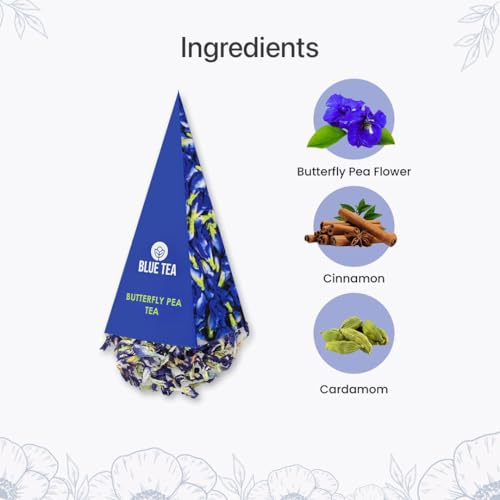 BLUE TEA - Butterfly Pea India Chai Masala Tea Gift Set - 10 Count - Pyramid Plant Based Tea Bag | WELLLNESS PACK | Caffeine-Free - Flower & Indian Spices Based - Refreshing Tea - No-Additives - Non-GMO | Gifts for Him and Her