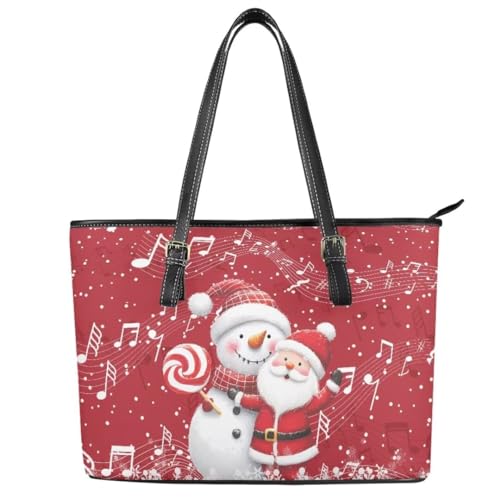 Image of Coldinair Christmas Leather Tote Bag for Women with Zipper Large Shoulder Tote Bag Shopping Casual Travel Bag Handbag Purse