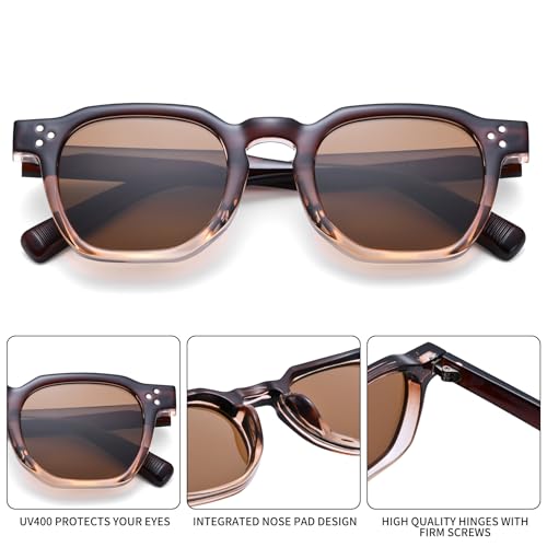 Image of Square Sunglasses for Men Women - Retro Chunky Rectangle Frame Sun Glasses Classic Vintage Shades