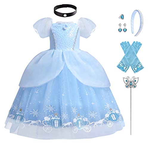 IDOPIP Disfraz de Cenicienta para Niña,Vestido de Princesa Niña con Accesorios para Halloween...
