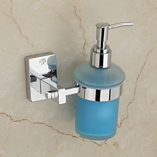 Image of USF Stylish Bathroom Soap Dispenser, Frosted Glass Bottle with 304 Stainless Steel Holder & Smooth Dispensing Pump, Easy Refill & Space Saving (Chrome Finish) - Orizon